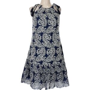 Taylor Navy and White Paisley Women's Dress